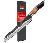 SHAN ZU Cuchillo para Pan Dentado Forjado a Mano, 20cm Cuchillo Panero Afilado, 7 Capas de Acero 9Cr18MOV, Mango de Madera de Arce