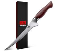 SHAN ZU Cuchillo Pescado 18cm, Cuchillo Deshuesador Afilado para Carne y Pescado en Acero Japonés 10Cr15Mov, Cuchillo Filete de Cocina Profesional con Hoja Flexible y Mango Ergonómico de Madera Pakka