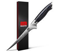 SHAN ZU Cuchillo Pescado de Acero en Polvo, Cuchillo Deshuesador Súper Afilado, Cuchillo Filetear Pescado de Acero con Carbono Extra Duro, Cuchillo de Filete con Mango Ergonómico de Madera de Pakka