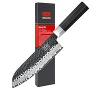SHAN ZU Cuchillo Santoku Forjado a Mano, 19cm Cuchillo de Cocina, Cuchillo Japonés Afilado de Acero 9CR18MOV de 7 Capas, Cuchillo para Verdura y Carne Profesional con Mango G10 - TAKUMI Series