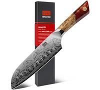 SHAN ZU Cuchillo Santoku Damasco 18cm, Cuchillo de Cocina Japonés | Acero en Polvo SG2, 91 Capas Forjado a Mano, Mango de Arce - WHITE TIGER Series