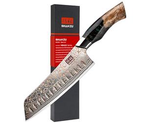 SHAN ZU Cuchillo Santoku Damasco de Cobre y Acero 33 capas, Cuchillo de Cocina Damas, Cuchillo Santoku Japonés Forjado a Mano con Mango de Madera de Arce - VENUS Series