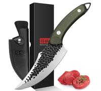 SHAN ZU Cuchillo Vikingo, 15cm Cuchillo de Cocina de Chef Japonés con Funda, Cuchillo de Deshuesar Forjado a Mano, Cuchillo de Carnicero con Mango G10, Cuchillo al Aire Libre y Cocina - Verde Militar