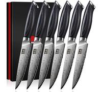 SHAN ZU Juego de 6 Cuchillos de Cocina con Alto Carbono 63 HRC, Cuchillo de carne profesional con ángulo de afilado de 12° y mango ergonómico