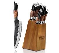 SHAN ZU Juego de Cuchillos de Cocina con Bloque, Set de Cuchillos Japonés Forjado a Mano, Acero 10Cr15MOV de 7 Capas, Bloque de Cuchillo con Afilador Profesional, Mango de Madera de Arce
