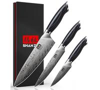 SHAN ZU Set de Cuchillos de Cocina de Acero en Polvo, 3 Piezas Juego de Cuchillos de Cocina Súper Afilado y Duro, Mango de Madera Ergonómico, Cuchillo de Chef, Cuchillo Universal y Cuchillo de Pelar