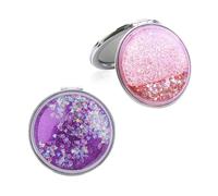 ShanBye Espejo Pequeño,2 PCS Espejos de Maquillaje Redondos Plegables con Paillettes Aumento Espejo Compacto Doble Cara Espejos de Bolsillo Pequeño para Bolsos Viajes Portátil Ultrafino