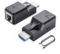 SHANFEILU Extensor HDMI a RJ45 a través de CAT6, adaptador de cable LAN Ethernet, repetidor de señal 1080P 60M/59.7 m con cable de alimentación micro tipo C, emisor y receptor, 2 puertos para monitor
