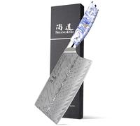 SHANGDAO Cuchillo de chef chino de 18 cm, cuchillo de cocina profesional, cuchillo de verduras, acero de Damasco forjado con mango de resina azul y blanco, espiga completa, serie HUA