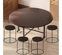 SHANGDAOYU Juego de Mesa de Comedor Redonda Plegable de 100 cm, con 4 sillas for Cocina, desayunador o Sala de Estar, Tablero de Madera veteada y Estructura de Acero Resistente