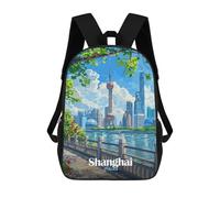 Shanghai China Cityscape Illustration Mochilas Infantiles Impresas En 3D, Mochilas De Moda Informales, Mochilas De Viaje Bonitas, Mochilas Informales Para Exteriores Para Niños Y Niñas 17inch