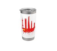 Shanghai Skyline Bandera china China Asia Art Love Shanghai Vaso térmico de acero inoxidable de doble pared