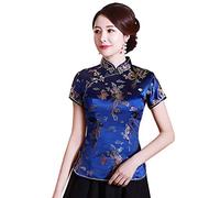 Shanghai Story Camisa China Cheongsam de Manga Corta para Mujer, Azul, M