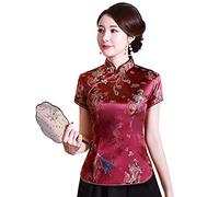 Shanghai Story Camisa china Cheongsam de manga corta para mujer, Rojo -, M