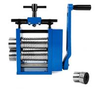 SHANGNIULU Máquina de laminación manual para hacer joyas, rodillo de chapa de manivela combinada con ranuras de alambre redondas y semicirculares, área plana de 33 mm, rodillos de 48 mm y 2 rollos de