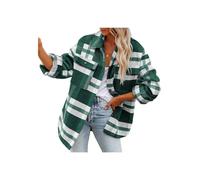 ShangSRS Chaqueta a Cuadros para Mujer Paño de lana de franela Sobrecamisa Cuadros con Bolsillos Saco Manga Larga Estilo Otoño e invierno (Verde, L)