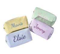 Shangyue Bolsa de cosméticos bordada personalizada, bolsa de maquillaje personalizada con nombre, caja de dama de honor, paquete de cosméticos para su aseo personal, Negro -, DIY