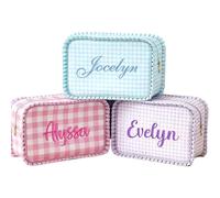 Shangyue Bolsa de maquillaje personalizada con volantes, bolsa de maquillaje personalizada para dama de honor, bolsa de nombre bordada personalizada, Varios colores, Portátil