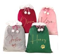 Shangyue Bolsa de Navidad personalizada con nombre, saco de terciopelo grande personalizado, recuerdos de fiesta de Navidad para niños y adultos (multicolor)