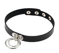 SHANHE Harajuku Sexy corazón redondo campana Cruz cuero colgante collar mujeres Punk gótico negro PU cuero gargantilla collar joyería-doble círculo