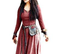 SHANHE Vestido Maxi De Manga Larga Medieval Mujer Túnica Vintage Hada Elfo Vestido Renacimiento Celta Vikingo Gótico Ropa Fantasía Bola -Vino Rojo,L