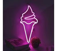 SHANJIA Neon Light, Ice Cream Letreros De Neón Para Decoración De Pared Con 8 Modos y 18 Teclas De Control Remoto USB o Batería, Adecuado Para Familias, Fiestas, Niños (Rosa)