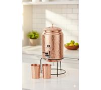 SHANKAR & SONS Dispensador de agua de cobre de 5 litros con soporte y 2 vasos, sin BPA, no tóxico, textura martillada, resistente al óxido y duradero, con beneficios adicionales para la salud del