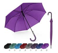 SHANN Paragua Largo Automatico Antiviento Tamaño normal para mujer,Jovenes, Impermeable, Mango Curvo, Resistente al Viento. Ideal para los dias de Lluvia.