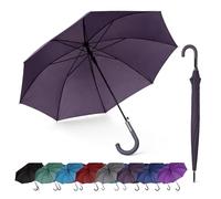 SHANN Paragua Largo Automatico Antiviento Tamaño normal para mujer,Jovenes, Impermeable, Mango Curvo, Resistente al Viento. Ideal para los dias de Lluvia.