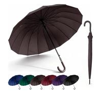 SHANN Paragua Largo Clasico Grande Automatico Resistente al Viente, Impermeable, Mango Curvo, Grande y Elegante para Hombre y Mujer