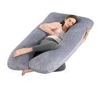 SHANNA Almohada de Embarazo, Almohada de Cuerpo Completo con Forma de U Grande, Sleep Confort Almohada con Funda de Terciopelo Reemplazable y Lavable para Dormir y Alimentar, 70 x 145 cm Gris
