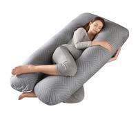 SHANNA Almohada de Embarazo, Almohada Extragrande para Adultos, Almohada Corporal para Maternidad y Sleep Confort, Almohada en Forma de u, con Funda Extraíble y Lavable, 70 x 145 cm Gris A Rayas