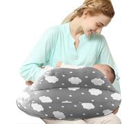 SHANNA Almohada de lactancia con biberón, almohada de lactancia multifuncional con funda lavable 100% algodón, correa ajustable para la cintura, regalos para el embarazo (nubes grises)