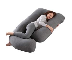 SHANNA Almohada embarazada dormir, Almohada lactancia de cuerpo completo, actualización grande en forma de U y soporte de maternidad con funda de terciopelo reemplazable (Gris Negro -Algodón Tejido)