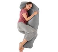 SHANNA Almohada Embarazada Dormir, Sleep Confort Almohada, Forma de J Almohada de Lactancia Corporal, Almohada Apoyo y Cuerpo Completo para Eembarazo con Funda de Extraíble Lavables, 65 x 125 cm Gris