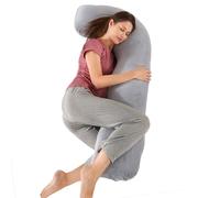 SHANNA Almohada Embarazada Dormir, Sleep Confort Almohada, Forma de J Almohada de Lactancia Corporal, Almohada Apoyo y Cuerpo Completo para Eembarazo con Funda de Extraíble Lavables, 65 x 125 cm Gris