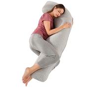 SHANNA Almohada Embarazada Dormir, Sleep Confort Almohada, Forma de J Almohada de Lactancia Corporal, Almohada Apoyo y Cuerpo Completo para Eembarazo con Funda de Extraíble Lavables, 65 x 125 cm Gris