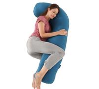 SHANNA Almohada Embarazada Dormir, Sleep Confort Almohada, Forma de J Almohada de Lactancia Corporal, Almohada Apoyo y Cuerpo Completo para Eembarazo con Funda de Extraíble Lavables, 65 x 125 cm Azul