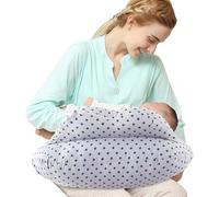 SHANNA Cojin Lactancia Bebe y Almohada Embarazada Dormir XXL Multifuncion Funda Cojin 100% Algodon Incluye Funda Extraíble y Lavable y Soporte de Correa de Cintura Ajustable (Estrellas Gris Blancas)