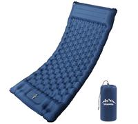 SHANNA Colchoneta isotérmica para acampar al aire libre: 12 cm de grosor, colchón de inflado rápido con bomba de pie con bomba de 80 cm de ancho, compacta, con almohada integrada para senderismo (azul