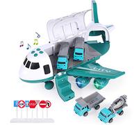 SHANNA Juego Aviones Vehículos,Juego Juguetes Educativos VehíCulos con Ruedas Inercia,1 AvióN Grande,4 Autos Aleación para Niños Mayores 3 Años (Vehículo Saneamiento-Verde)