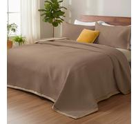 SHANNA Juego de Colcha 3 Piezas: Colcha Gruesa de Lujo para Todo el año, 220x240 cm, con 2 Fundas de Almohada 50x70 cm, Ropa de Cama Antiarrugas (Marrón Claro-A)