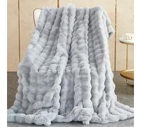 SHANNA Manta Sofa de Felpa de Conejo Super Suave Cálida, Gruesa Franela 1000 g/m² Manta Cama Multifuncional Esponjosa para Dormitorio Sofá Viajes Niños Camping Blanket(Gris Claro, 130 x 160 cm)
