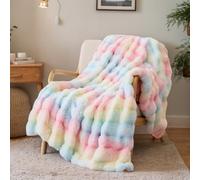 SHANNA Manta Sofa de Felpa de Conejo Super Suave Cálida, Gruesa Franela 1000 g/m² Manta Cama Multifuncional Esponjosa para Dormitorio Sofá Viajes Niños Camping Blanket(Arcoíris, 130 x 160 cm)
