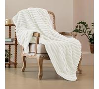 SHANNA Manta Sofa de Felpa de Conejo Super Suave Cálida, Gruesa Franela 540 g/m² Manta Cama Multifuncional Esponjosa para Dormitorio Sofá Viajes Niños Camping Blanket(Blanco A Rayas, 130 x 160 cm)