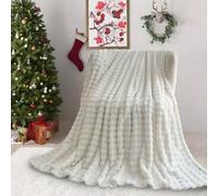 SHANNA Súper Suave y Cálida Manta de Terciopelo de Leche con Burbujas 450 gsm, Ideal para Sofá, Gran y Versátil Manta para Dormitorio, Sofá, Viaje, Coche, Camping (Blanco, 160x200 cm)