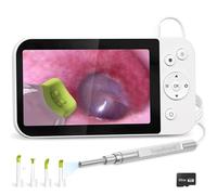 SHANRROW Herramienta visual de eliminación de cera de oído, otoscopio, cámara de otoscopio de oído con pantalla de 5 pulgadas, para niños y adultos