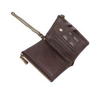 Shanrya Cartera para Hombre, Color café, Monedero con Varias Ranuras, Hebilla Portátil, Diseño de Cadena, Cremallera para Tarjeta Bancaria