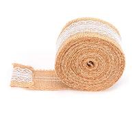 Shanrya Cinta de Encaje de Arpillera, Conveniente para Llevar Rollo de Tela de Arpillera de Encaje de Tela de Yute de Cinta de Arpillera para Flejar(Cordón de Borde de Diente de 5 cm)