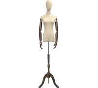 SHANYAYALI Maniquí femenino con brazos y cabeza ajustables, adecuado para estantes de exhibición de medio cuerpo en escaparates (madera de nogal, M)